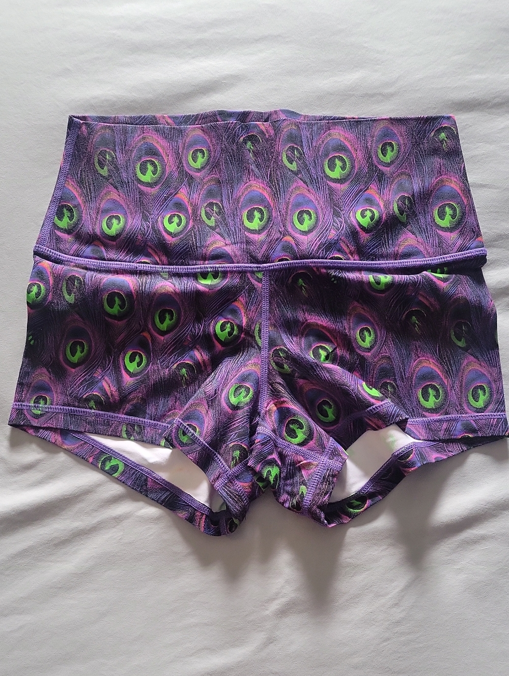 High-Waist Purple Peacock-Print Women's Active Shorts